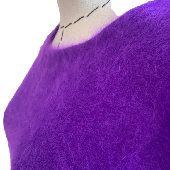 Vintage 80s Rafique Angora Rabbit Hair Short Sleeve Neon Purple Sweater Small - Picture 6 of 8